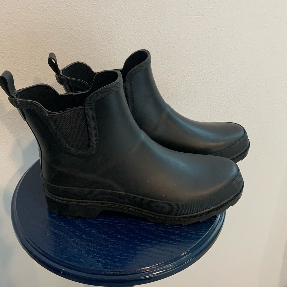 Black rubber ankle boots